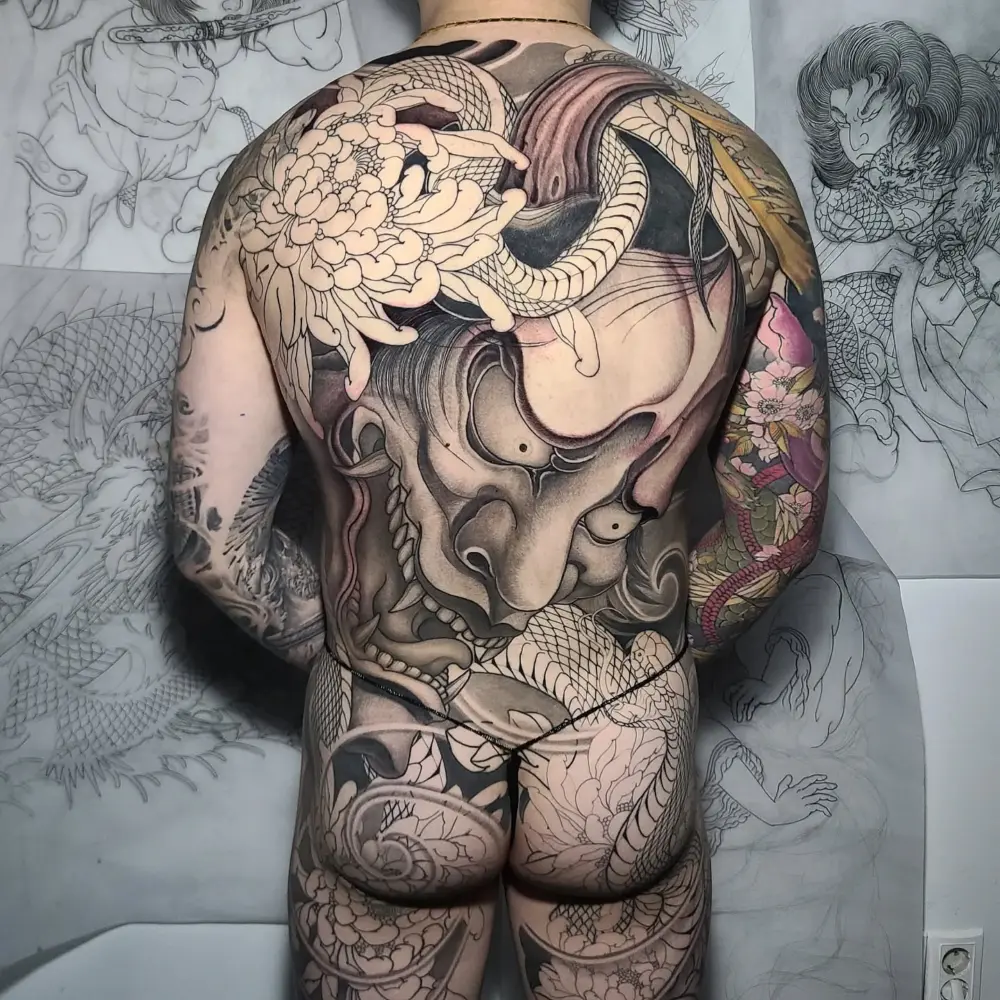 Dragon, Snake, Flower