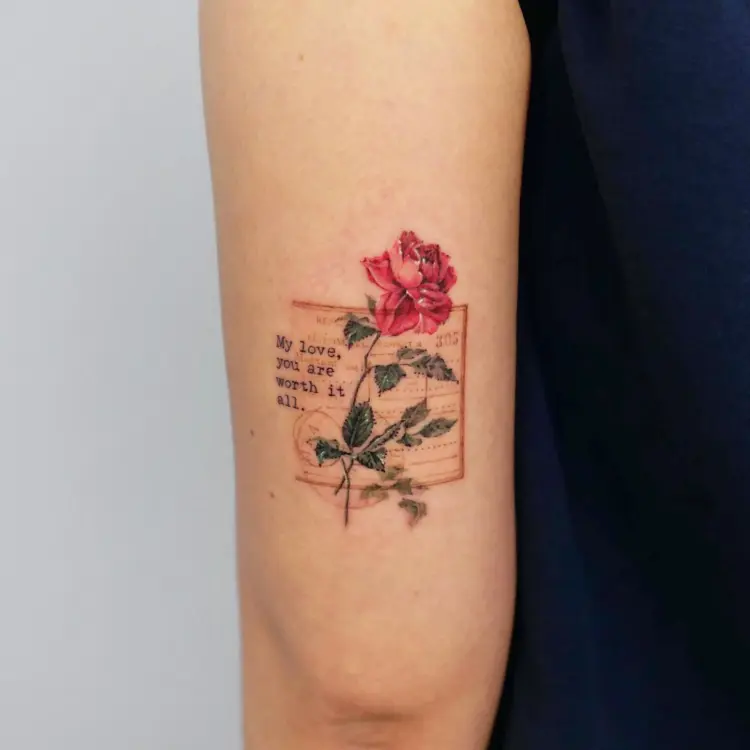Rose, Flower, Lettering