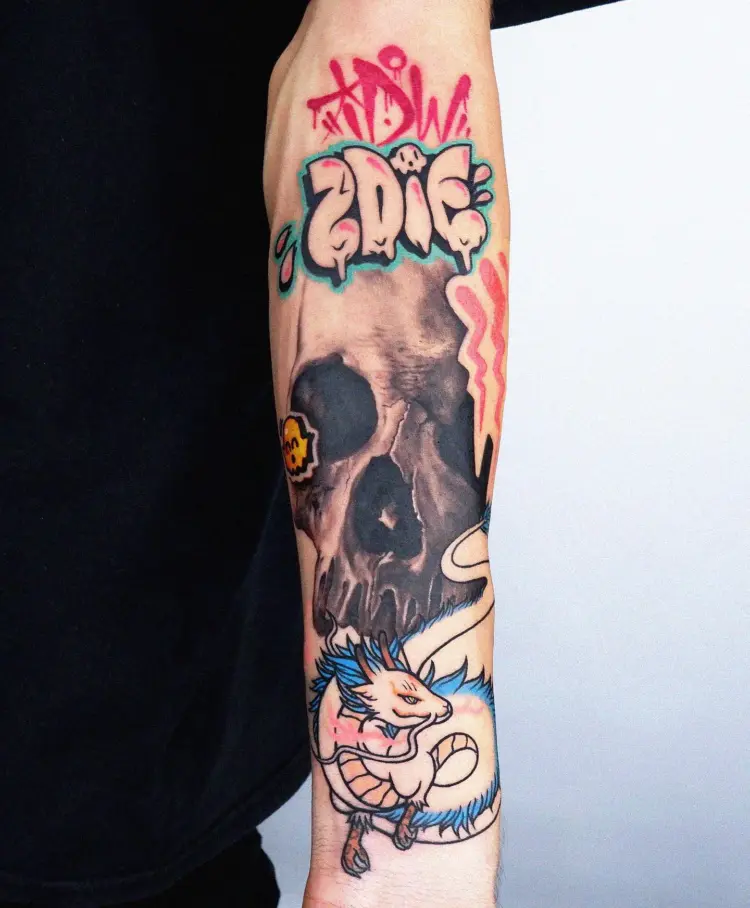 Dragon, Skull, Lettering