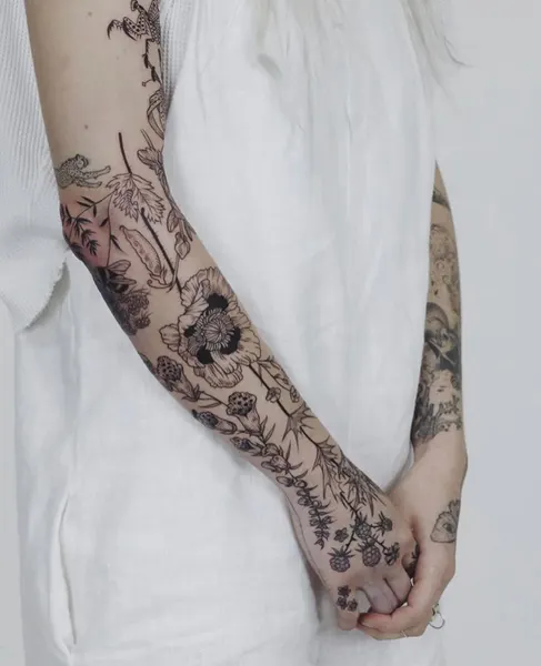 Flower, Rose, 슬리브, 보디수트