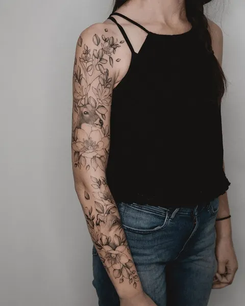Flower, Rose, 슬리브, 커버업, 보디수트, 하프슬리브
