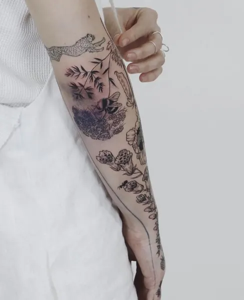 Flower, Rose, 슬리브, 보디수트