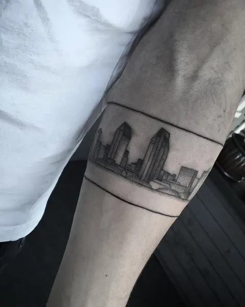 탑, 건물, 계곡, 다리, 도시, 초현실, 그래피티, 스카이라인, 스트리트 아트, 여행 타투, 테두리, 기념 타투