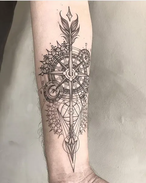원, Geometric, 바람, 지도, 나침반, 지구본, 여행 타투