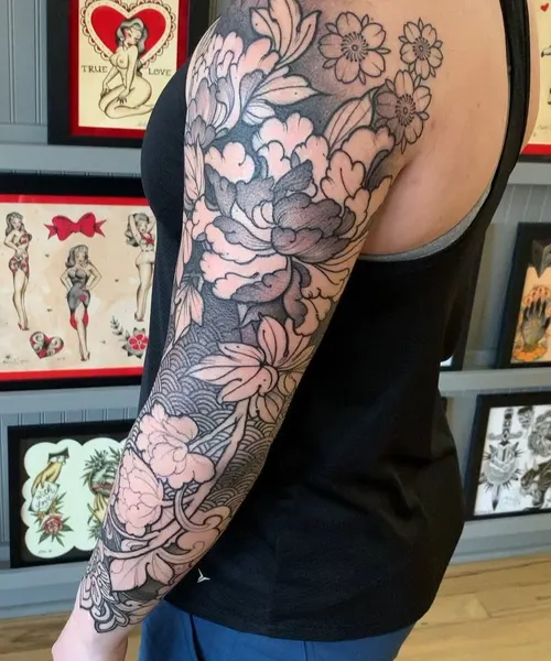 Flower, Rose, 슬리브, 풀슬리브, 하프슬리브, 구름 문양, 일본 구름, 큰 타투