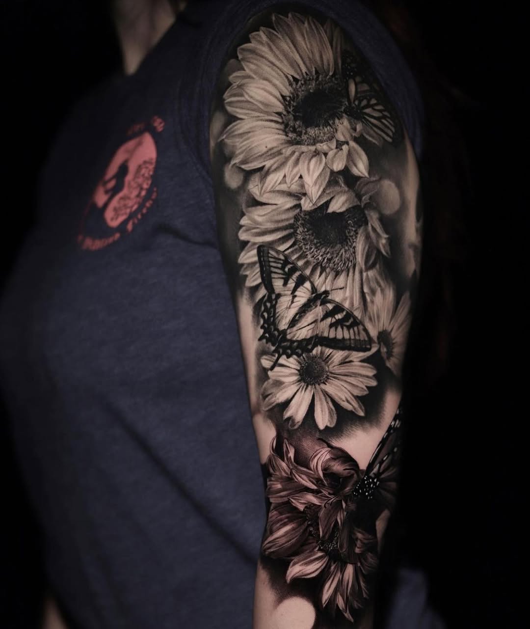 Flower, 수국, 큰 타투, 슬리브, 하프슬리브