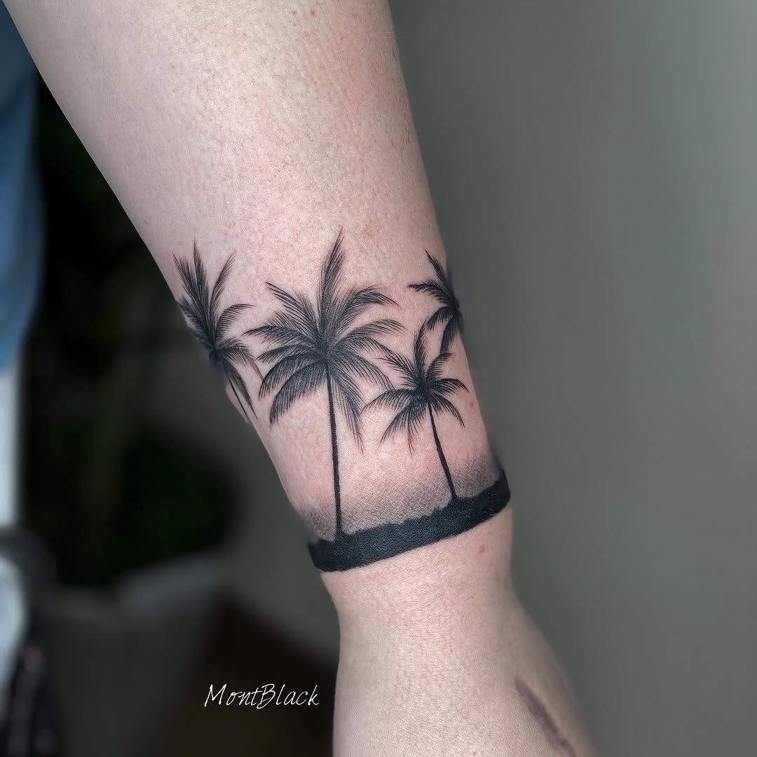 섬, 해변, 야자수, 여행 타투