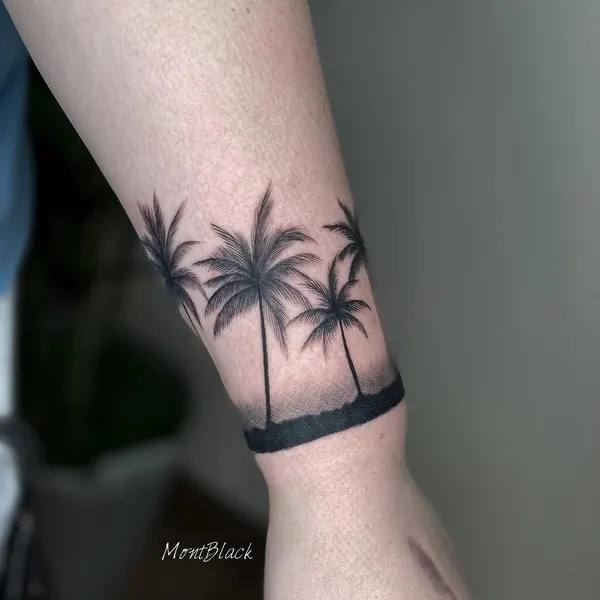 섬, 해변, 야자수, 여행 타투