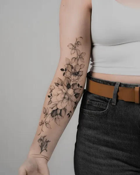 Flower, 수국, 그래픽, 슬리브, 실루엣, 커버업, 오리엔탈, 이레즈미, 하프슬리브, 커스텀 타투, 꽃 배경, 큰 타투, 꽃다발
