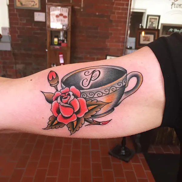 Flower, Rose, 컵, 커피