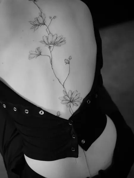 Flower, Nature, 나뭇가지, 등 전체 타투, 난초, 뿌리, 실루엣