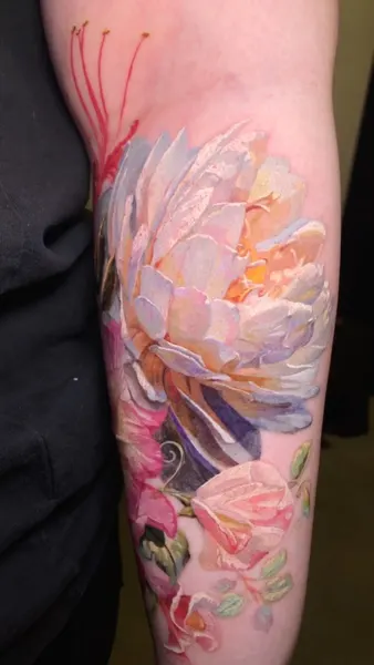 붓, Flower, Rose, 붓터치, 수묵화