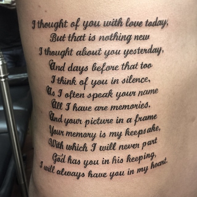 Lettering, 시, 가사, 기도, 추모 문구, 지혜, 추모 타투