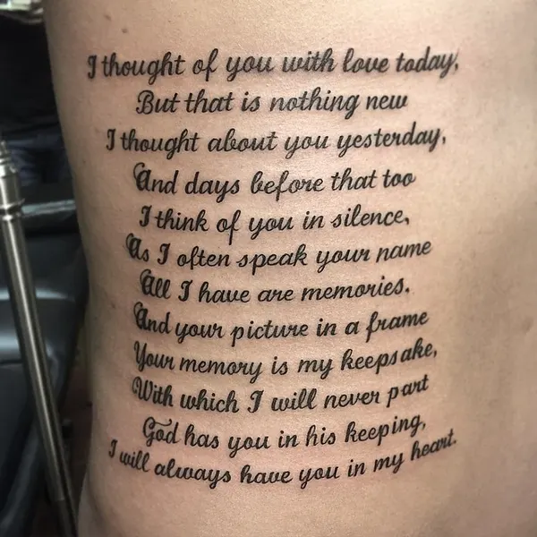 Lettering, 시, 가사, 기도, 추모 문구, 지혜, 추모 타투
