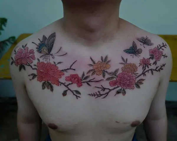 벚꽃, 오너멘탈, 히비스커스, 가슴 타투, 한국 문양, 한국 연꽃, 탄생화