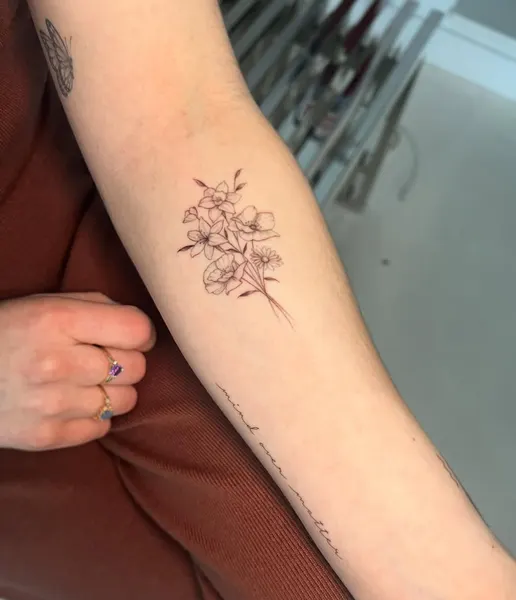 Flower, 비대칭, 리본, 바람, 실루엣, 오리엔탈, 플래시 타투