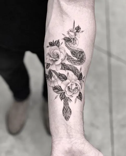 Dragon, Flower, Rose