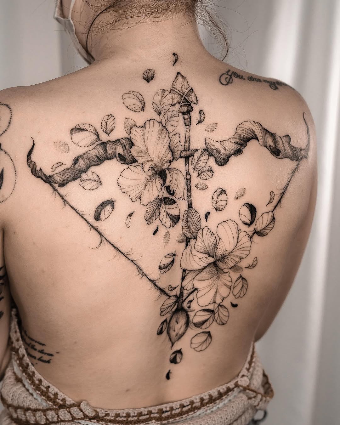 Flower, Nature, 보디수트, 등 전체 타투, 커버업
