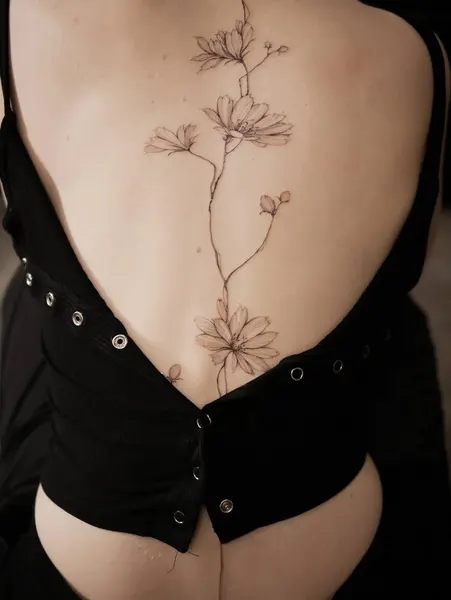 Flower, Nature, 나뭇가지, 등 전체 타투, 난초, 뿌리, 실루엣