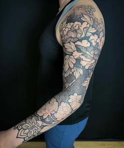 Flower, Rose, 슬리브, 풀슬리브, 하프슬리브, 구름 문양, 일본 구름, 큰 타투