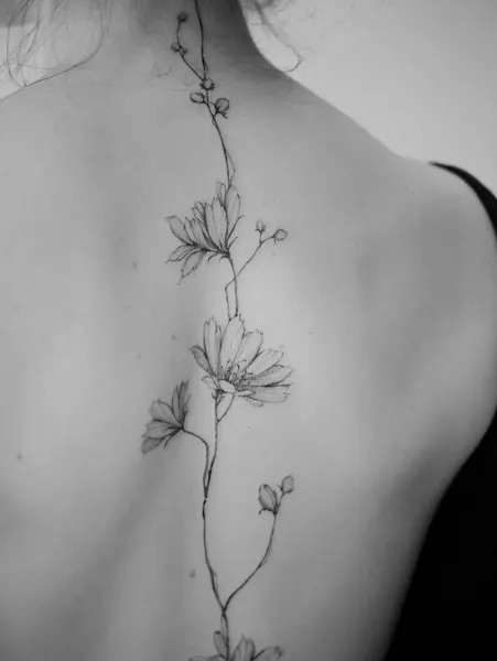 Flower, Nature, 나뭇가지, 등 전체 타투, 난초, 뿌리, 실루엣