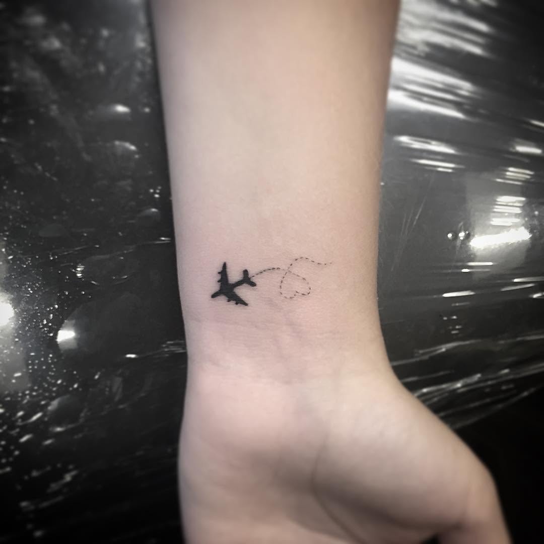 Mini, Lettering, 비행기, 캐리어, 여행 타투, 불가사리