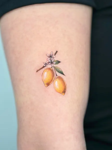 Flower, 과일, 석류, 덩굴, 레몬, 매화, 체리, 포도, 무당벌레, 올리브 가지, 허브, 초소형 타투, 작은 타투