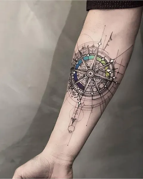 원, Geometric, 바람, 지도, 나침반, 지구본, 여행 타투