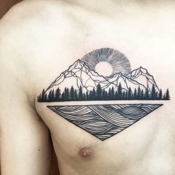 Nature, 사막, 강, 눈, 산, 섬, 계곡, 풍경, 호수, 화산, 테두리, 여행 타투, 지구본, 큰 타투