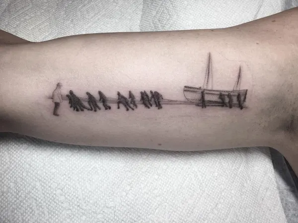 강, Lettering, 배, 여행 타투, 다리